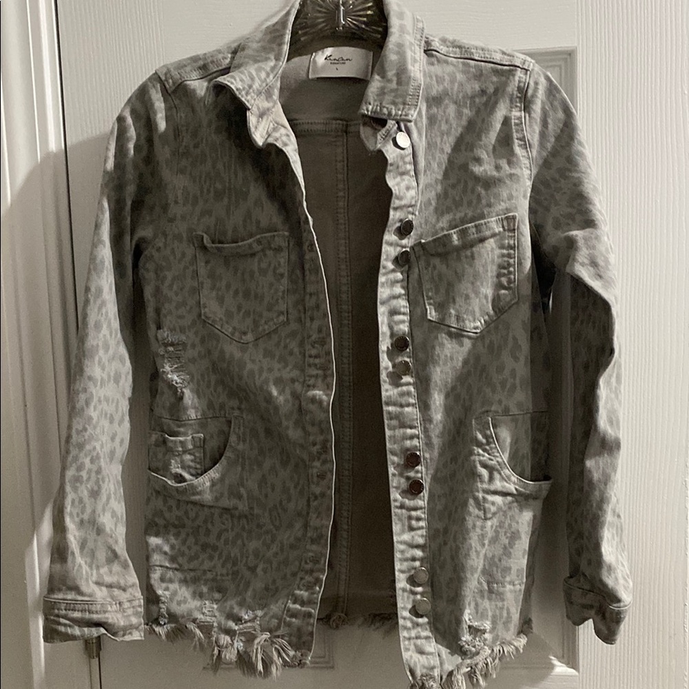 Gray Leopard Print Denim Jacket